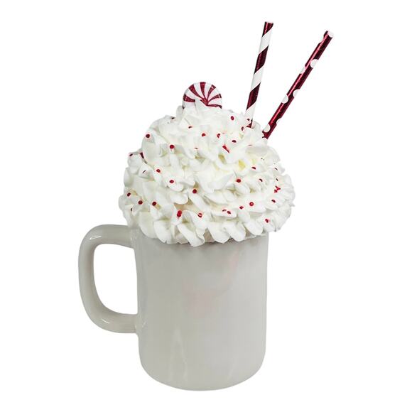 NEW Rae Dunn EGGNOG MUG Coffee Cup + Whip Cream & Straw Decor Topper LG 16oz - Picture 2 of 8